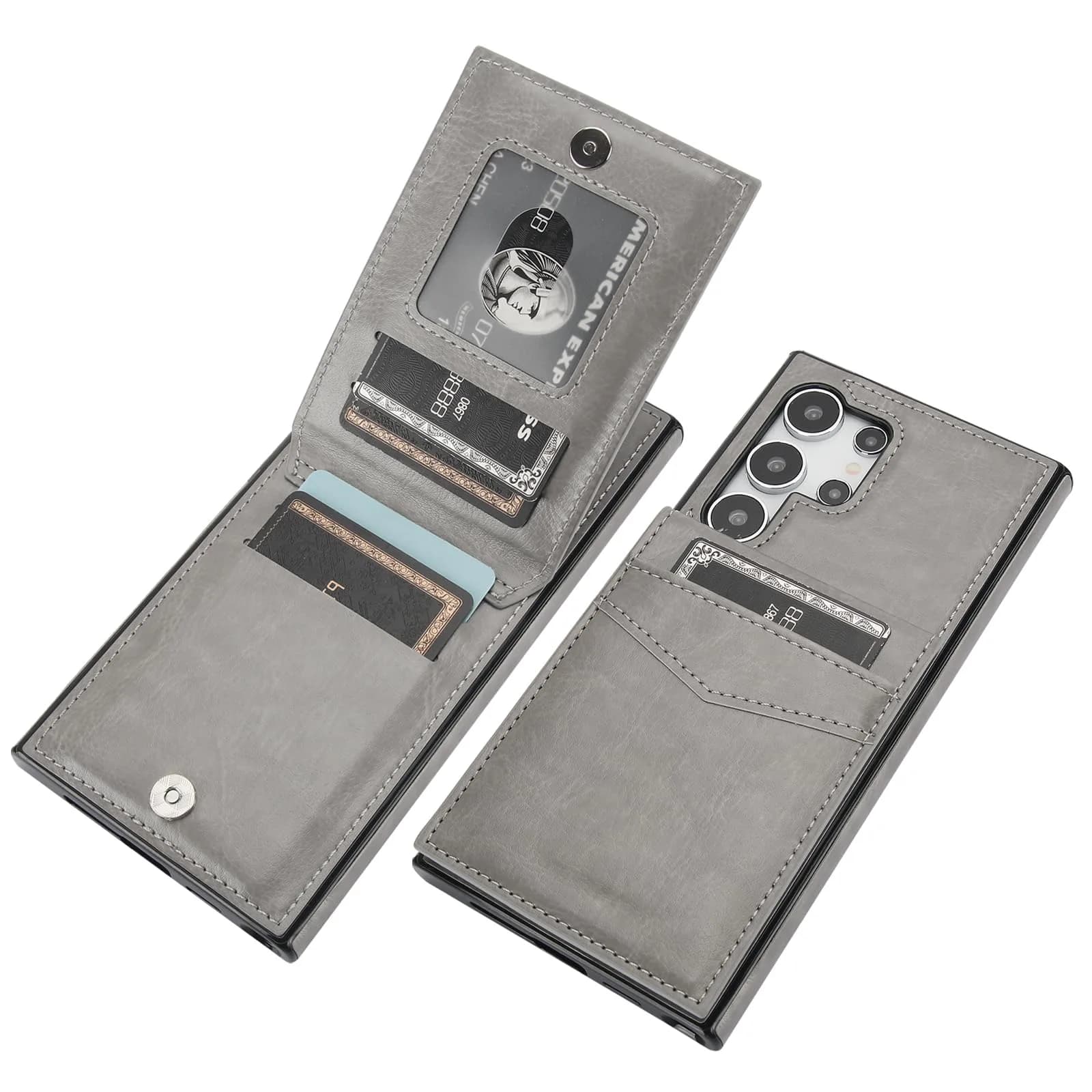 KIHUWEY Samsung Galaxy S24 Ultra Wallet Case with Credit Card Holder | Premium Leather Flip Cover with Kickstand & Full Protection — Gray / Galaxy S24 Ultra 6.8"