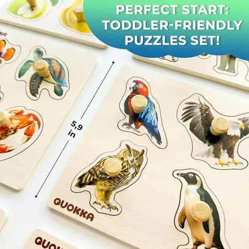 Quokka Wooden Pegged Puzzles for Toddlers 1-3 - 6 Puzzles with Animals, Fruits, Shapes (15cm x 15cm) thumbnail 5