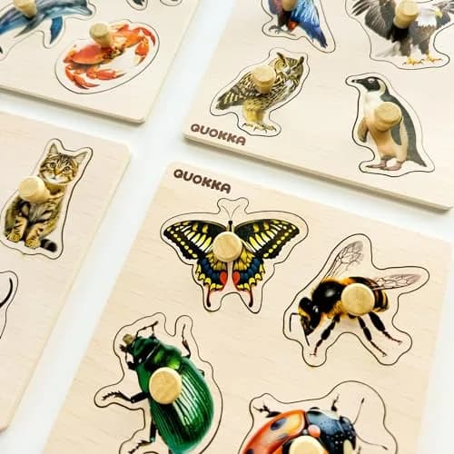 Quokka Wooden Pegged Puzzles for Toddlers 1-3 - 6 Puzzles with Animals, Fruits, Shapes (15cm x 15cm) thumbnail 8