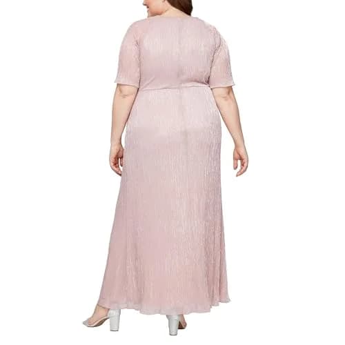 S.L. Fashions Women's Long A-Line Mother of the Bride Dress with Ruched Waist (Plus Size), Faded Rose with Front Slit | Elegant Evening Gown thumbnail 2