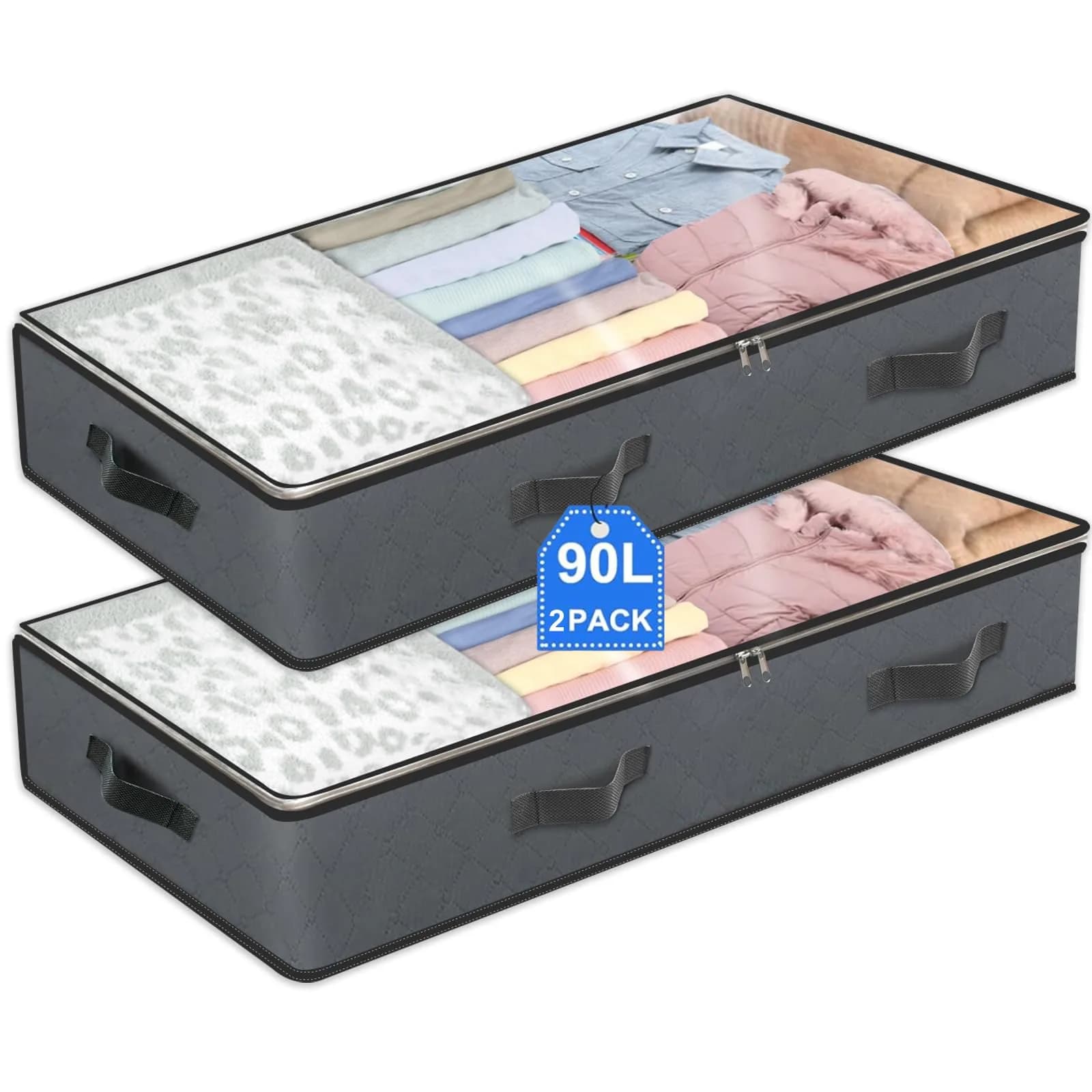 BiCINE 95L Under Bed Storage Containers 4 Pack | 240cm x 127cm x 18cm Foldable Closet Organizers — 2-Pack