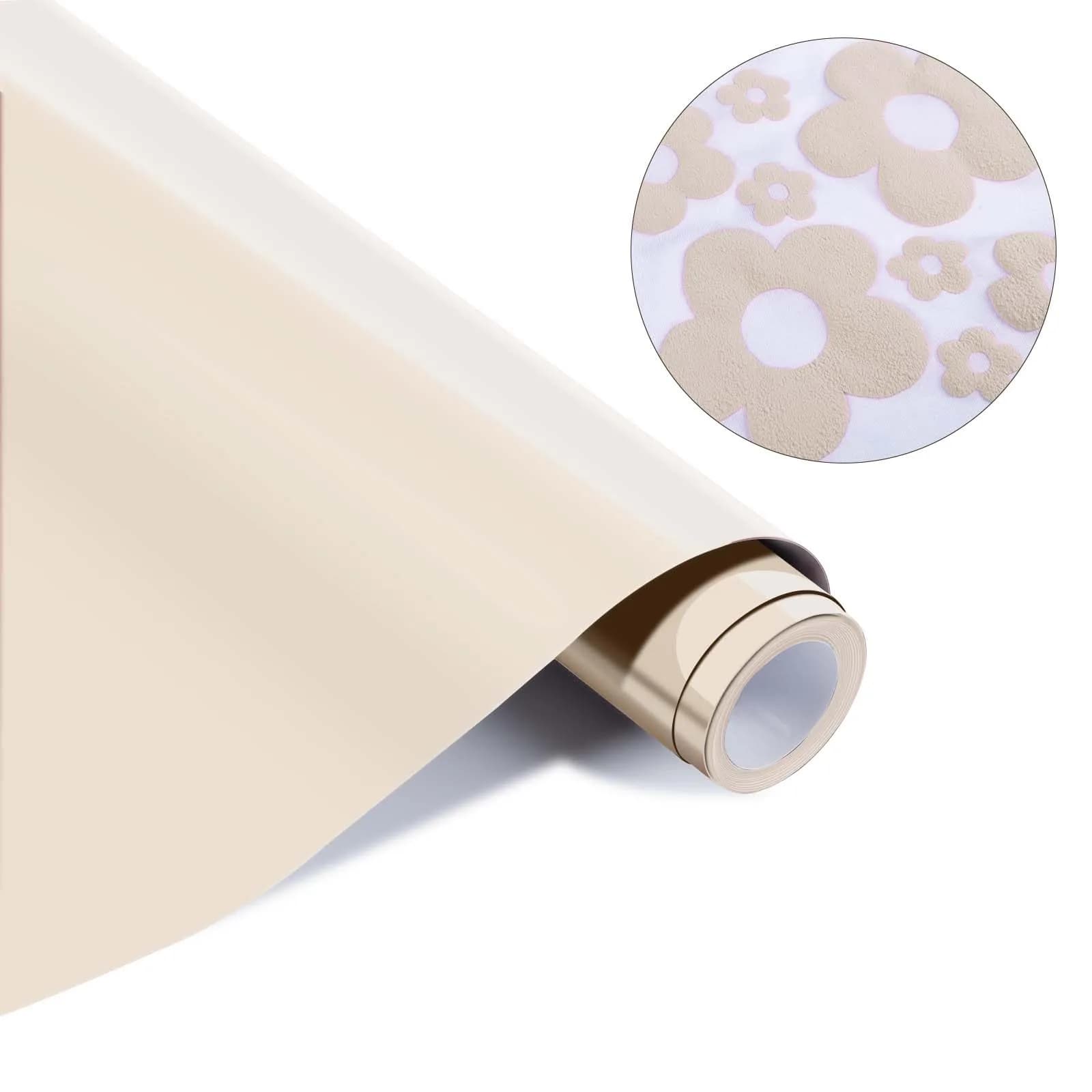 HTVRONT Puff Vinyl Heat Transfer, Beige, 10" x 6ft | 3D Fluffy Effect for Custom Designs