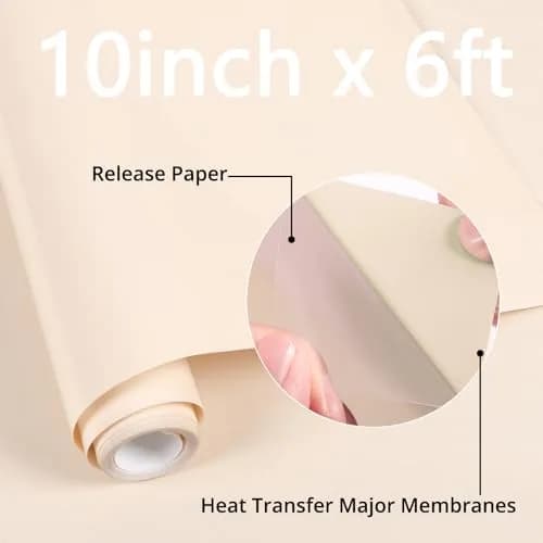 HTVRONT Puff Vinyl Heat Transfer, Beige, 10" x 6ft | 3D Fluffy Effect for Custom Designs thumbnail 3