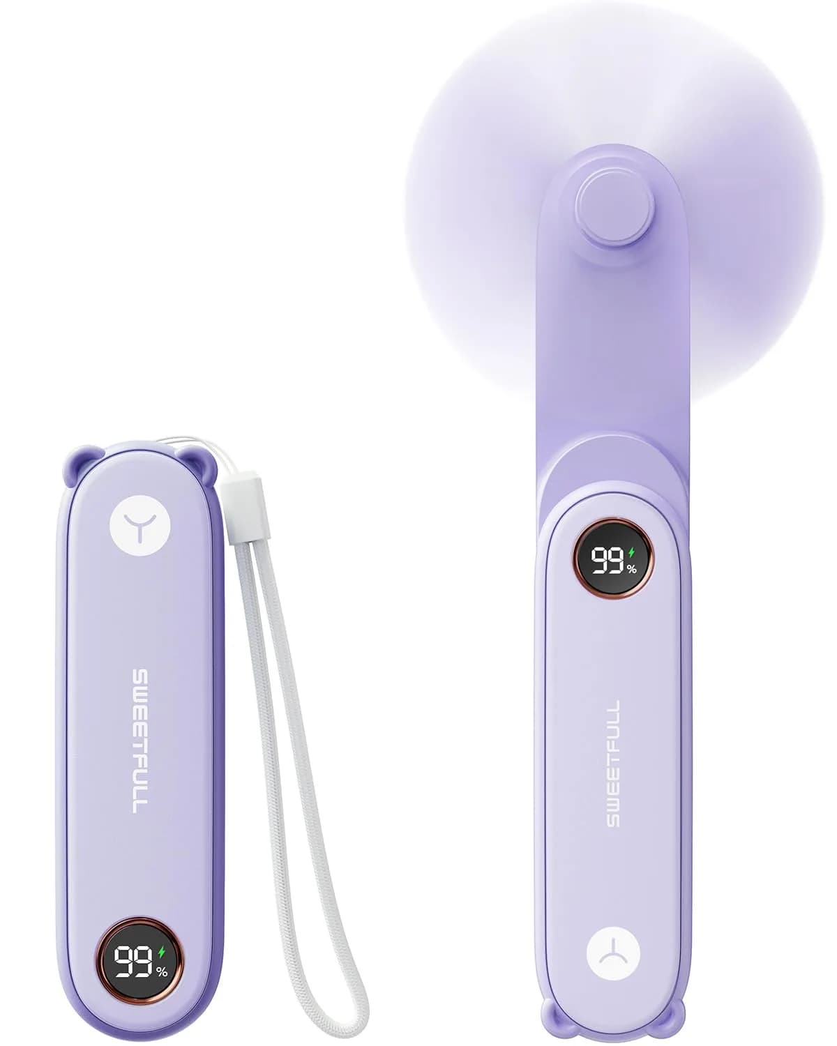 SWEETFULL Portable Handheld Mini Fan with LED Display & Flashlight, 3-in-1 Foldable USB Rechargeable Fan 2000mAh | 5.3 inch Height - main product image
