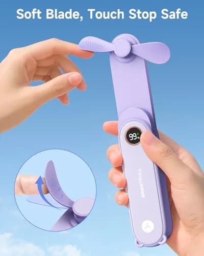 SWEETFULL Portable Handheld Mini Fan with LED Display & Flashlight, 3-in-1 Foldable USB Rechargeable Fan 2000mAh | 5.3 inch Height thumbnail 7