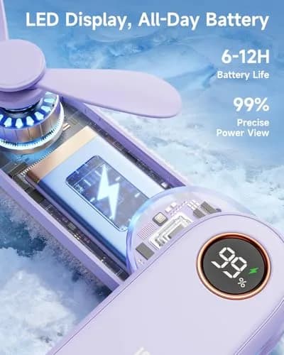 SWEETFULL Portable Handheld Mini Fan with LED Display & Flashlight, 3-in-1 Foldable USB Rechargeable Fan 2000mAh | 5.3 inch Height thumbnail 3