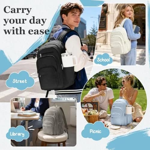 Lendolk College Backpack For Women Men, High School Backpack with Lots of Pockets, 35cm x 17cm x 48cm (13.8in x 6.7in x 18.9in) thumbnail 7