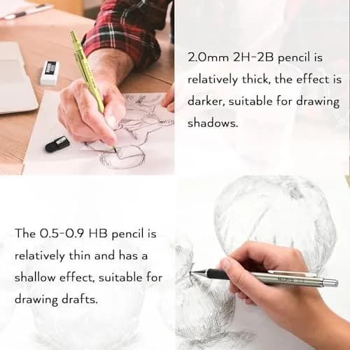 Nicpro 35PCS Gold Art Mechanical Pencils Set with 0.5mm-2.0mm Leads & Erasers | Artist Drafting Pencil Set thumbnail 6
