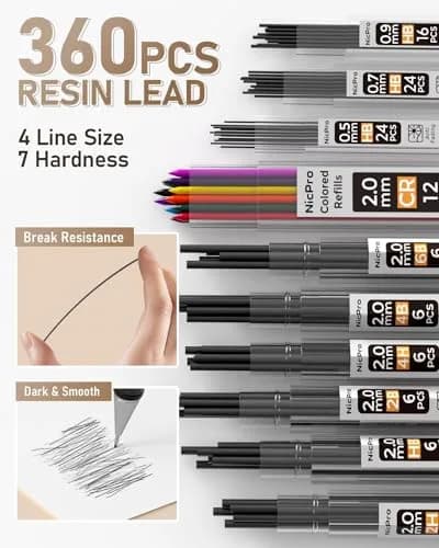 Nicpro 35PCS Gold Art Mechanical Pencils Set with 0.5mm-2.0mm Leads & Erasers | Artist Drafting Pencil Set thumbnail 4