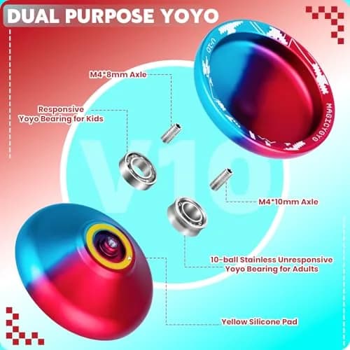 MAGICYOYO Pack of 2 Yo-yos | Responsive & Unresponsive Yoyo for Kids & Adults (Blue Red & Black) | Durable Plastic & Aluminum thumbnail 4