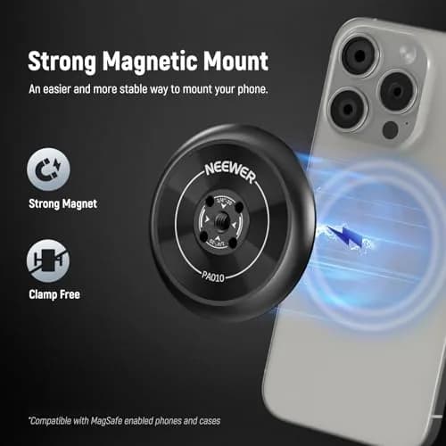 NEEWER Magnetic Phone Tripod Mount Adapter with Adhesive Ring for MagSafe iPhones | 59mm x 59mm x 7mm thumbnail 2