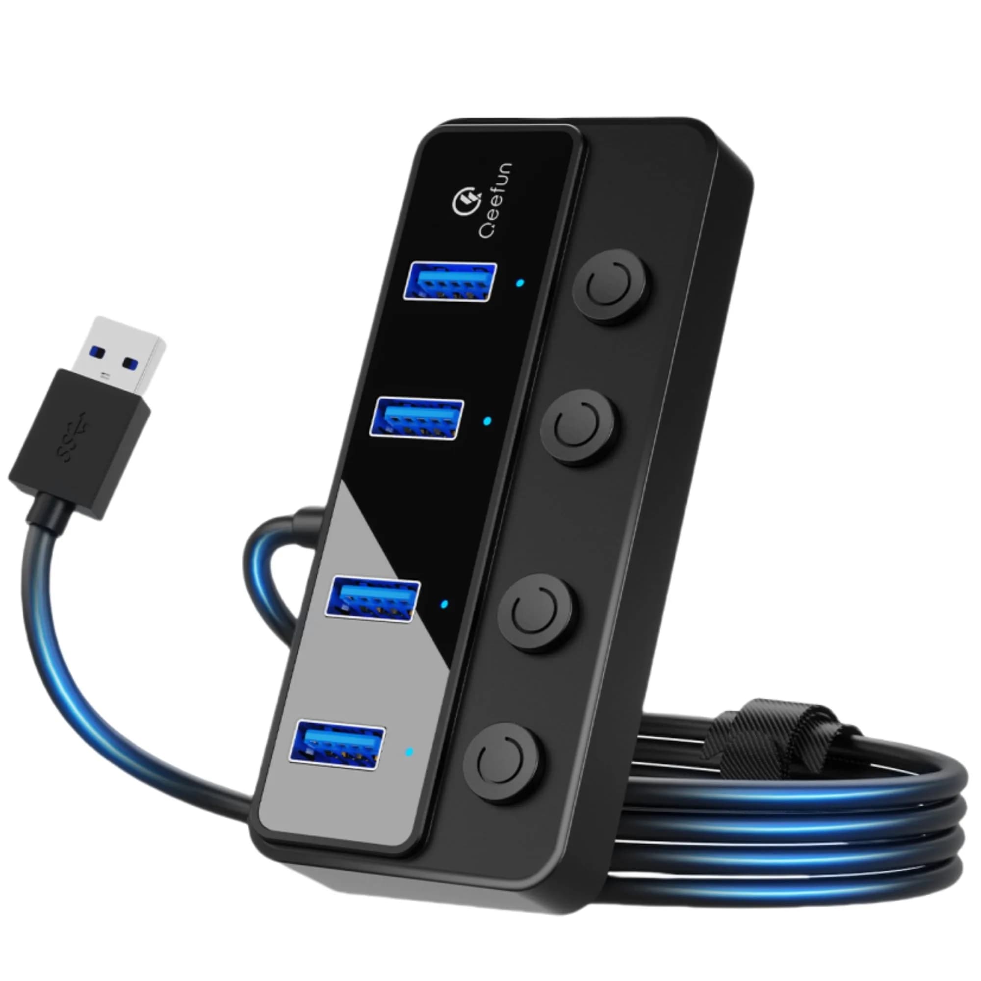 Q QEEFUN USB C Hub 10Gbps, 4-Port USB 3.2 Gen 2 Hub with 2 USB-C & 2 USB-A Ports, 100W PD Charging Port, Aluminum Casing — A to 4A (120cm)