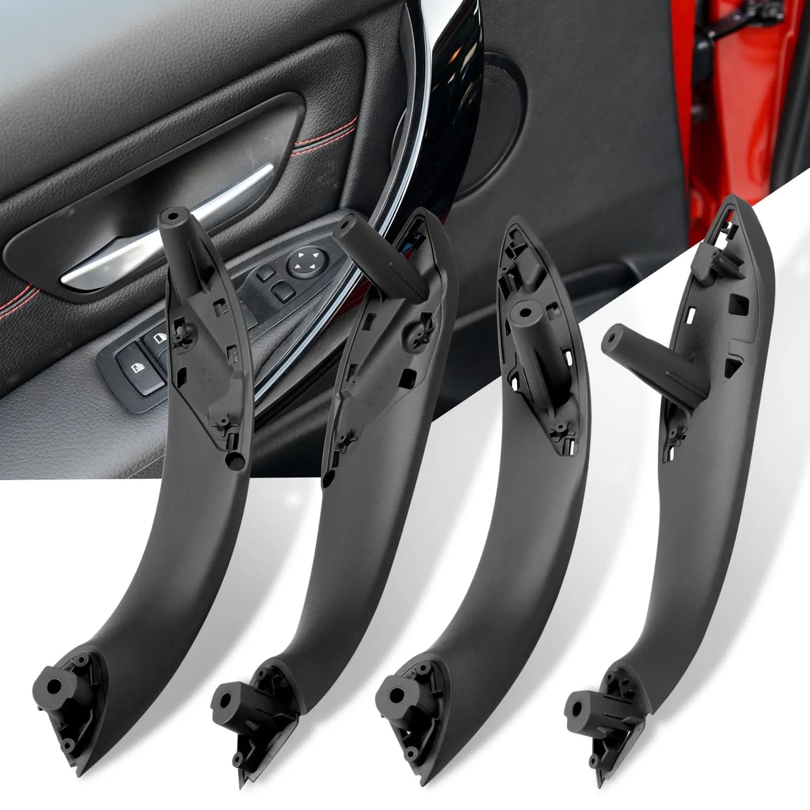 Jaronx BMW Door Handle Replacement 4PCS | Upgraded ABS & Leather, Fit 3 Series F30/F31/F80 M3 (4.24 in x 3.94 in)