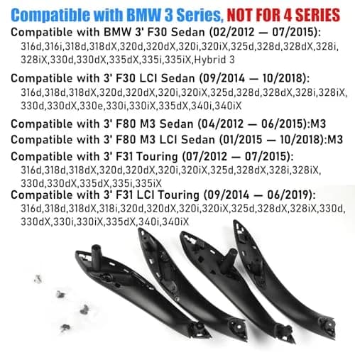 Jaronx BMW Door Handle Replacement 4PCS | Upgraded ABS & Leather, Fit 3 Series F30/F31/F80 M3 (4.24 in x 3.94 in) thumbnail 4