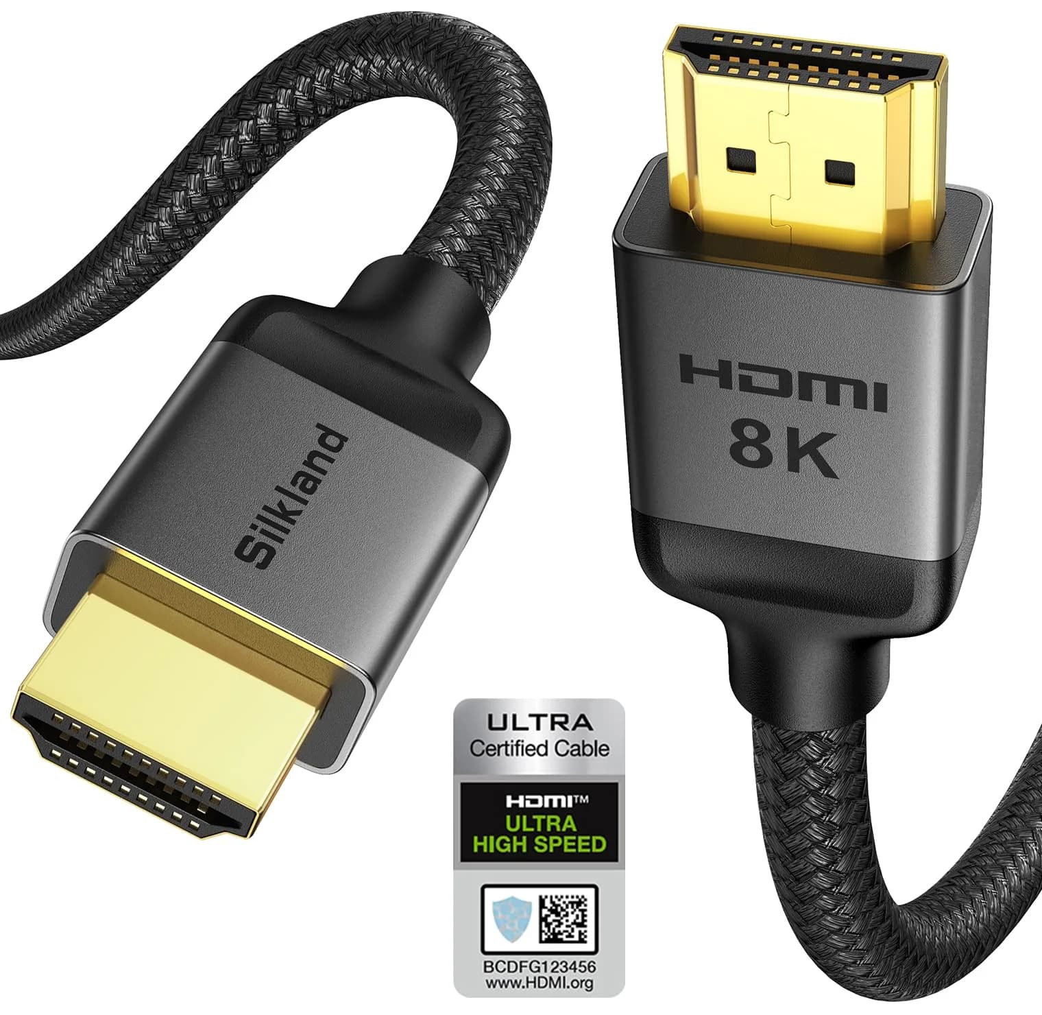 Silkland HDMI 2.1 eARC/ARC Cable 3.3FT | Ultra High Speed 48Gbps, Certified, Braided