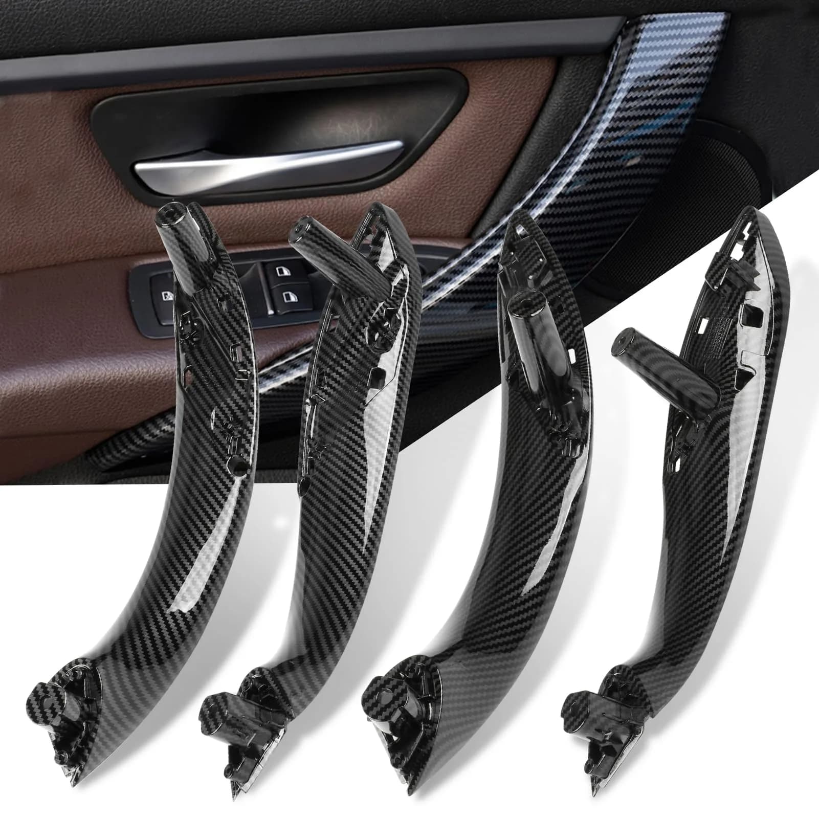 Jaronx 4PCS Door Handles Replacement for BMW 3 Series F30/F31/F80 M3 | Carbon Fiber Finish, Easy Install
