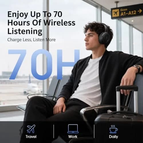 DOQAUS LIFE 5 Over-Ear Bluetooth Headphones with App Control & 9 EQ Modes | 70-Hour Battery, Black thumbnail 4