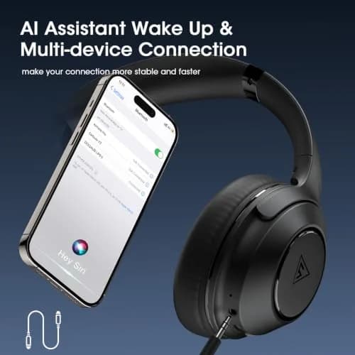 DOQAUS LIFE 5 Over-Ear Bluetooth Headphones with App Control & 9 EQ Modes | 70-Hour Battery, Black thumbnail 8