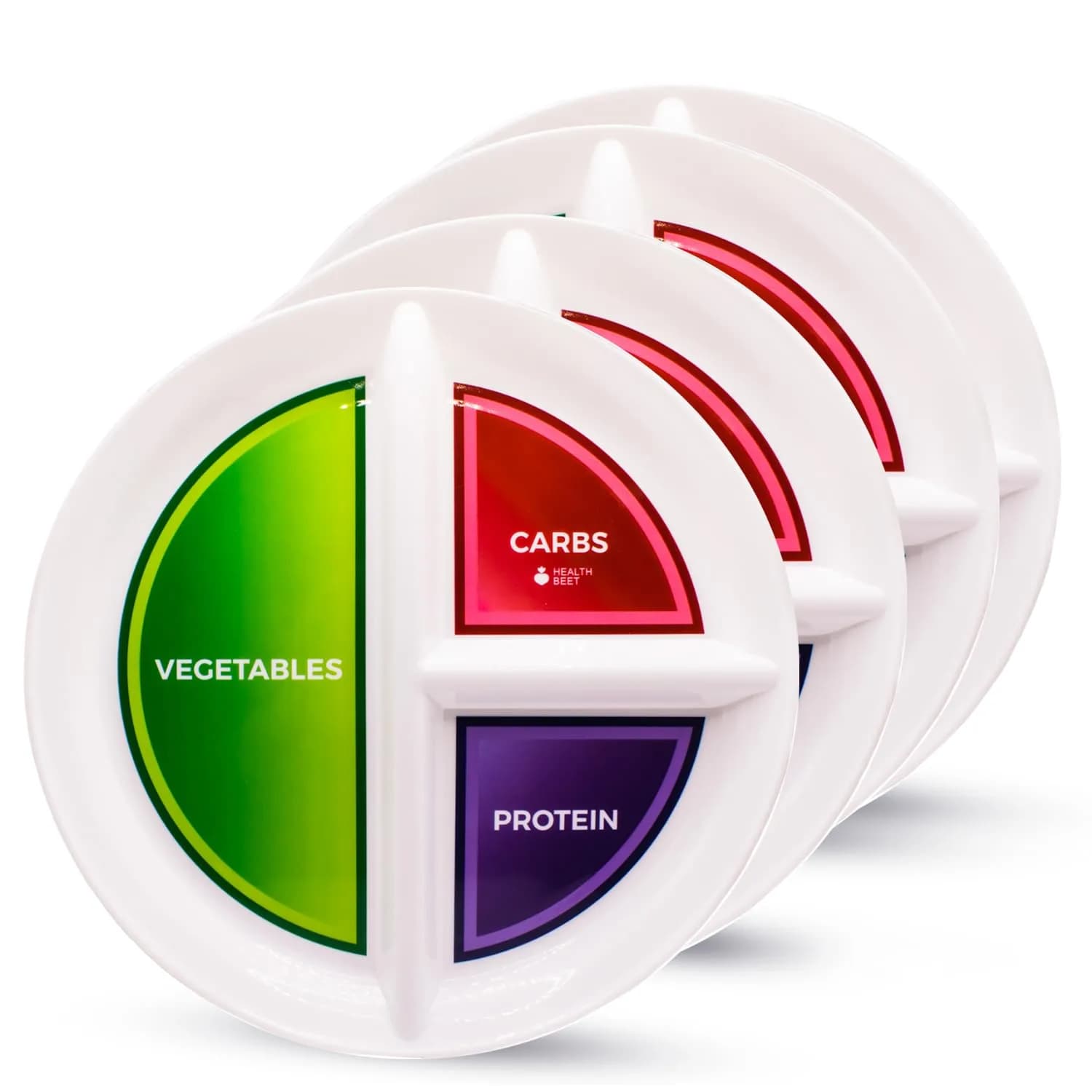 Health Beet 10” Diabetic Portion Control Plate 4 Pack | Balanced Eating Sections for Veggies Carbs Protein - main product image