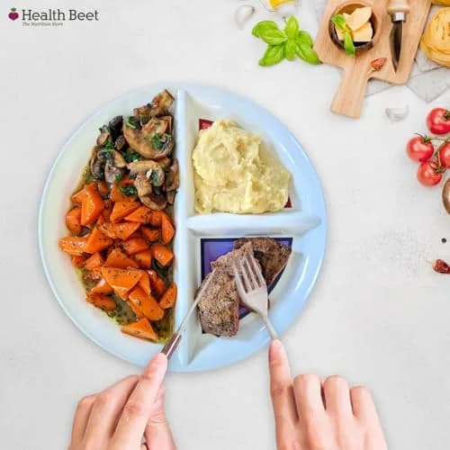 Health Beet 10” Diabetic Portion Control Plate 4 Pack | Balanced Eating Sections for Veggies Carbs Protein thumbnail 8