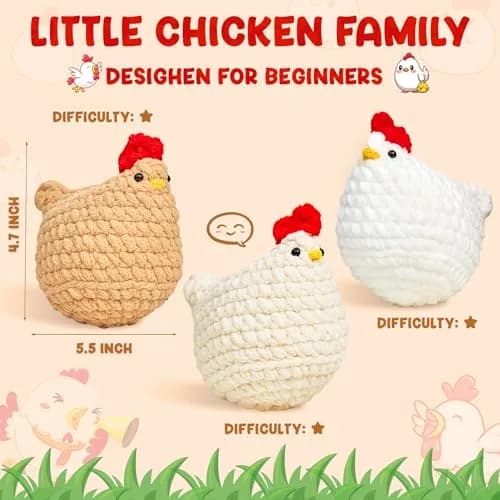 MAGIMUSE Crochet Kit for Beginners, 3 Pcs Chicken Crochet Craft Kit | Step-by-Step Video & Extra Yarn thumbnail 2