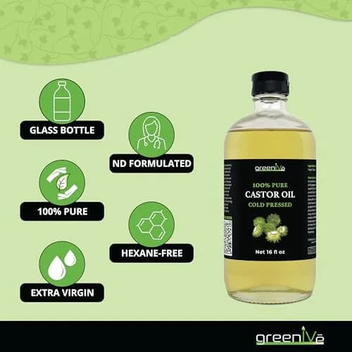 GreenIVe 100% Pure Cold Pressed Castor Oil 473ml (16 Fl Oz) | For Hair Growth & Skin Hydration thumbnail 4