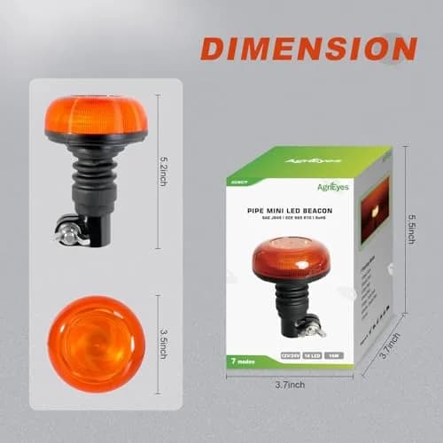 Agrieyes W57P Amber LED Beacon Light, Pole Mount Strobe Light 19W (12V) | High Visibility Emergency Vehicle Warning Light thumbnail 6