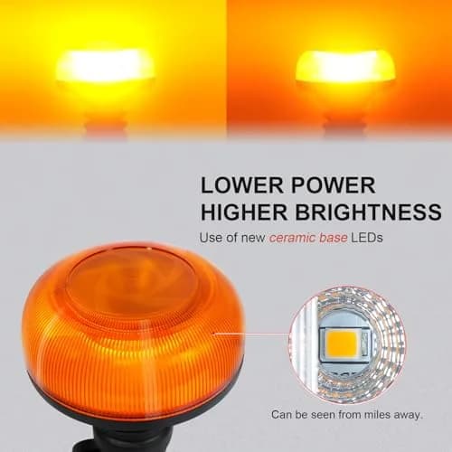 Agrieyes W57P Amber LED Beacon Light, Pole Mount Strobe Light 19W (12V) | High Visibility Emergency Vehicle Warning Light thumbnail 3