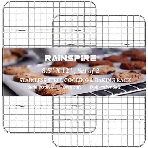 Rainspire 304 Stainless Steel Cooling Racks 21cm x 30cm (8.5"x12") 2-Pack | Rust-Resistant Oven-Safe Wire Racks for Baking & Roasting thumbnail 1