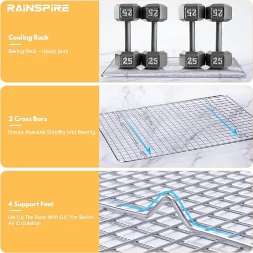 Rainspire 304 Stainless Steel Cooling Racks 21cm x 30cm (8.5"x12") 2-Pack | Rust-Resistant Oven-Safe Wire Racks for Baking & Roasting thumbnail 4