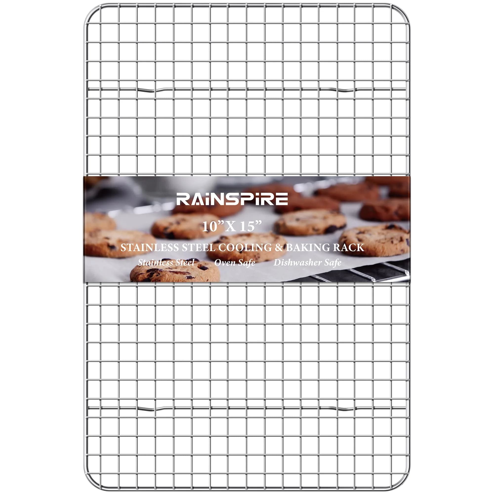 Rainspire 304 Stainless Steel Cooling Rack 10"x15" (25.6cm x 37.4cm) | Heavy Duty Oven Safe Wire Rack for Baking, Broiling, Roasting