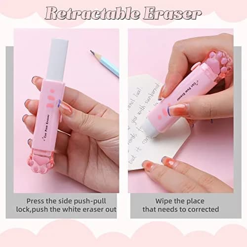 Kogcmeetl Pink 9 Pcs Cute Cat Paw Stationery Set | Retractable Eraser & Correction Tape thumbnail 5