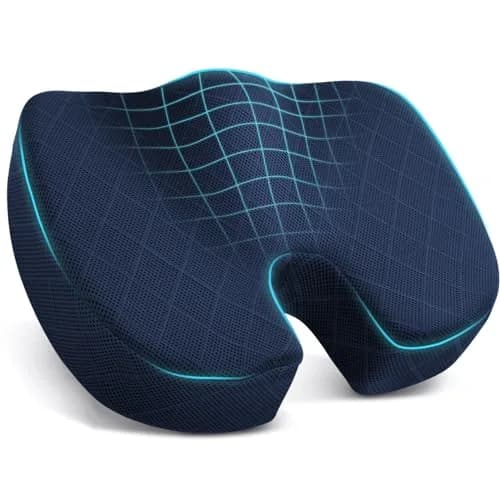 TushGuard Memory Foam Seat Cushion Blue | Ergonomic U-Shape for Office Chair, Car, Airplane, Bleacher - Sciatica & Coccyx Pain Relief thumbnail 1