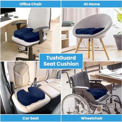 TushGuard Memory Foam Seat Cushion Blue | Ergonomic U-Shape for Office Chair, Car, Airplane, Bleacher - Sciatica & Coccyx Pain Relief thumbnail 5