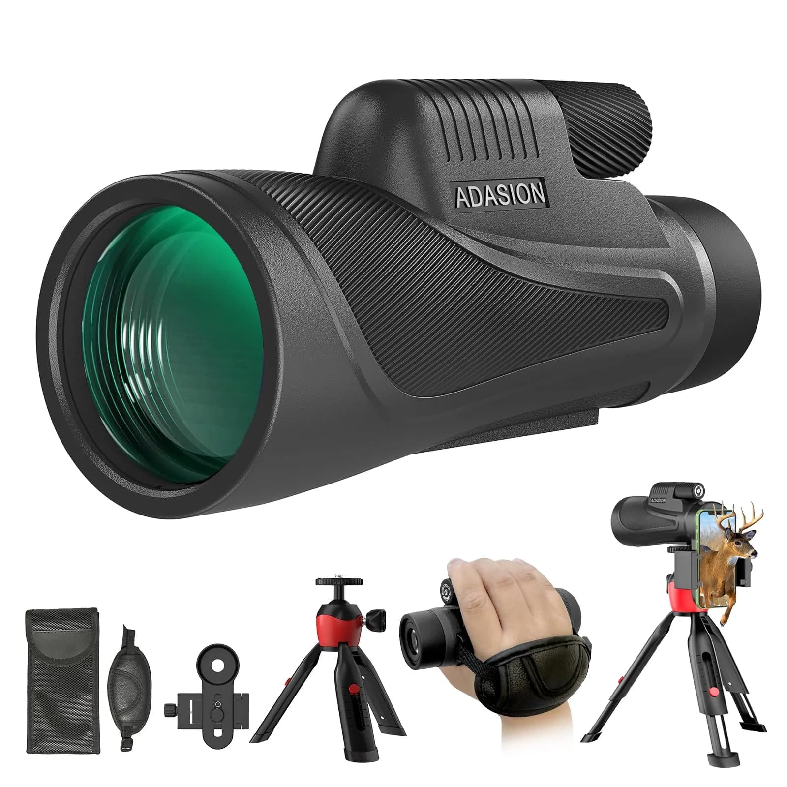 Adasion 15x56 Monoculars for Adults High Powered | HD Vision, IPX7 Waterproof, Phone Adapter & Tripod