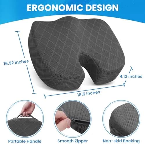 TushGuard Grey XX-Large Seat Cushion | Ergonomic Memory Foam for Office Chair & Car Seat thumbnail 2