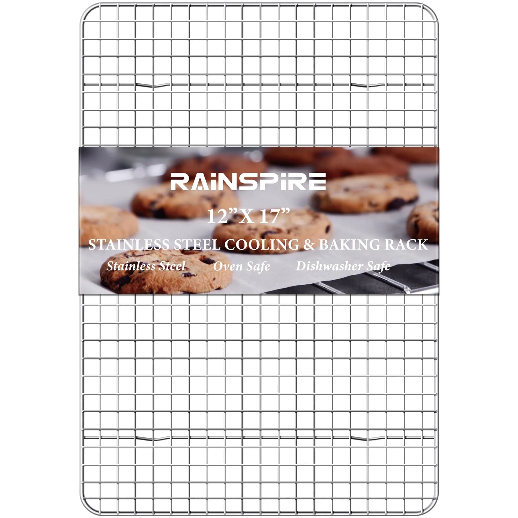 Rainspire 304 Stainless Steel Cooling Rack 10"x15" (25.6cm x 37.4cm) | Heavy Duty Oven Safe Wire Rack for Baking, Broiling, Roasting — 12"x17"