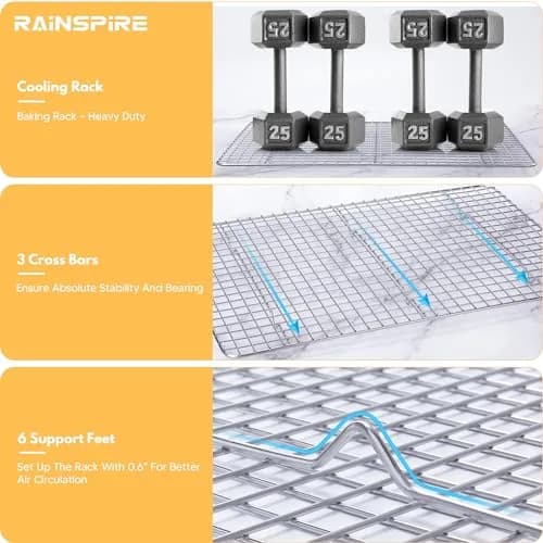 Rainspire Stainless Steel Cooling Rack 12"x17" (30cm x 43cm) | Oven Safe, Dishwasher Safe, Rust-Resistant thumbnail 4