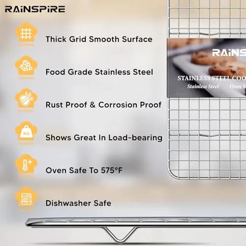 Rainspire Stainless Steel Cooling Rack 12"x17" (30cm x 43cm) | Oven Safe, Dishwasher Safe, Rust-Resistant thumbnail 3