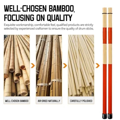 LALAOKS Bamboo Drumsticks with Red Wrap, 2 Pair | Natural & Durable for Jazz, Folk Music thumbnail 6