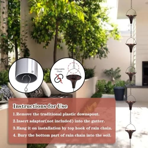 giole 12ft Metal Rain Chain with 12 Funnel Cups | Decorative Downspout Alternative for Homes thumbnail 6