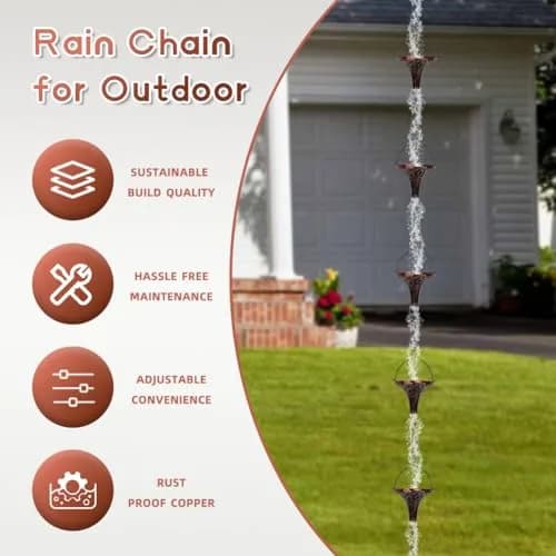 giole 12ft Metal Rain Chain with 12 Funnel Cups | Decorative Downspout Alternative for Homes thumbnail 3