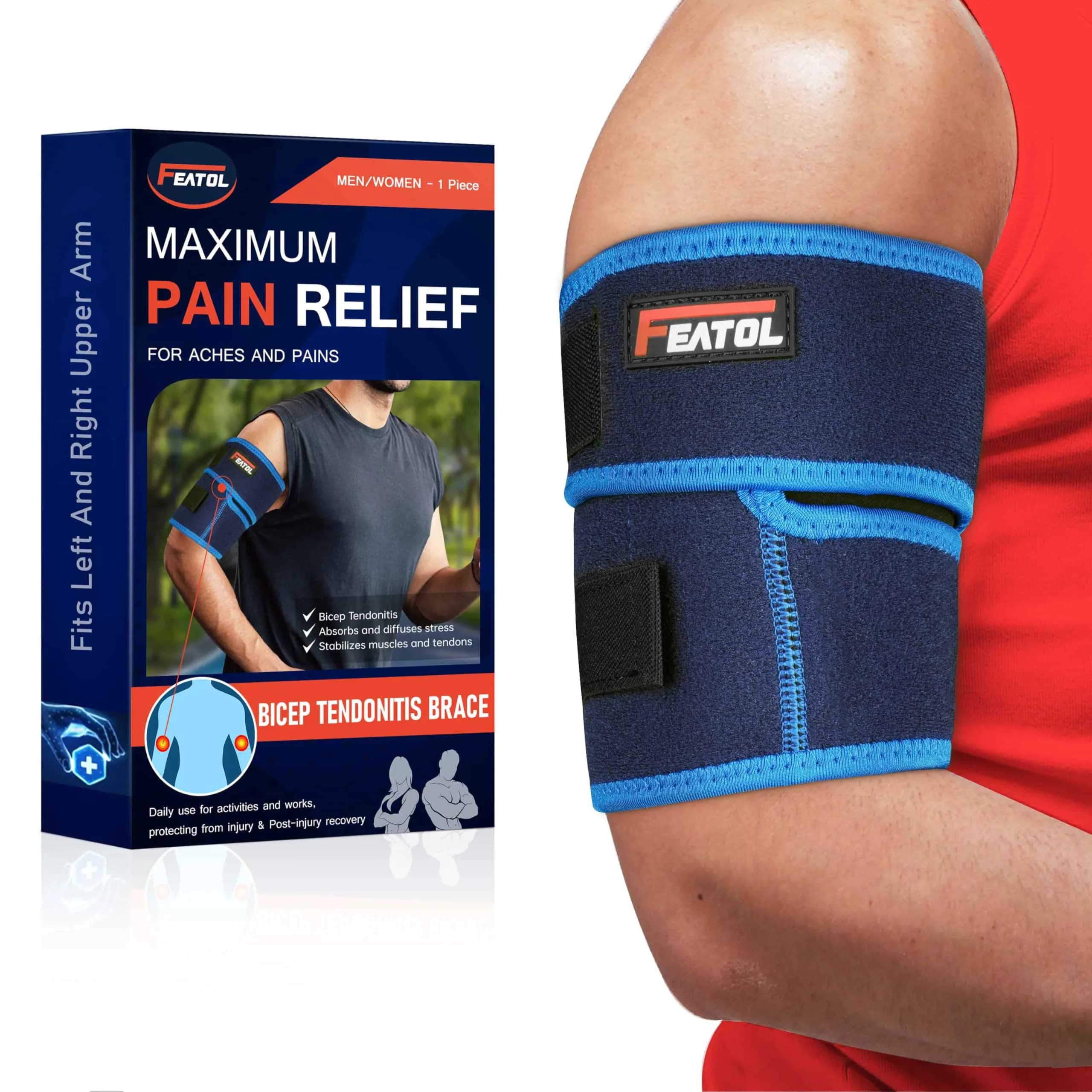 FEATOL Bicep Tendonitis Brace Upper Arm Compression Sleeve Support Bands | All-Day Comfort & Pain Relief