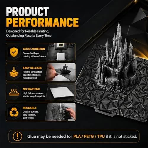 RETUXEP PEO PET 3D Printer Build Plate 257x257mm | Diamond+Carbon Fiber Spring Steel Sheet for Bambu Lab Printers thumbnail 4