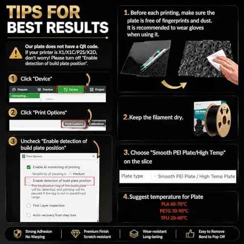 RETUXEP PEO PET 3D Printer Build Plate 257x257mm | Diamond+Carbon Fiber Spring Steel Sheet for Bambu Lab Printers thumbnail 6