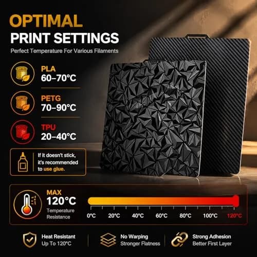 RETUXEP PEO PET 3D Printer Build Plate 257x257mm | Diamond+Carbon Fiber Spring Steel Sheet for Bambu Lab Printers thumbnail 3