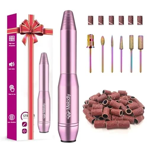 Melodly Electric Nail Drill Kit, Portable USB Efile Set with Iridescent Bits & Sanding Bands, Pink | 20000 RPM thumbnail 1