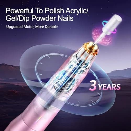 Melodly Electric Nail Drill Kit, Portable USB Efile Set with Iridescent Bits & Sanding Bands, Pink | 20000 RPM thumbnail 3