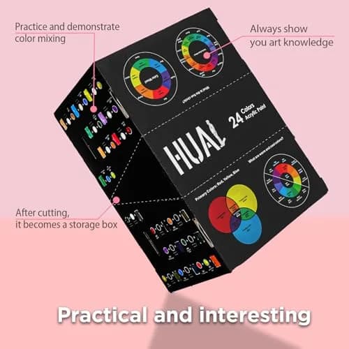 HUAL Acrylic Paint Set with 5 Brushes, 24 Colors (60ml / 2 Fl Oz Each) | ASTM D-4236 Certified Non-Toxic thumbnail 7