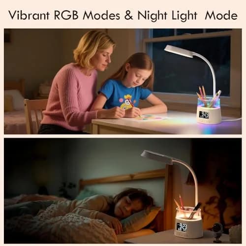 WILIT LED Desk Lamp for Home Office with Pen Holder, RGB Night Light, White | Adjustable Brightness & Timer thumbnail 7